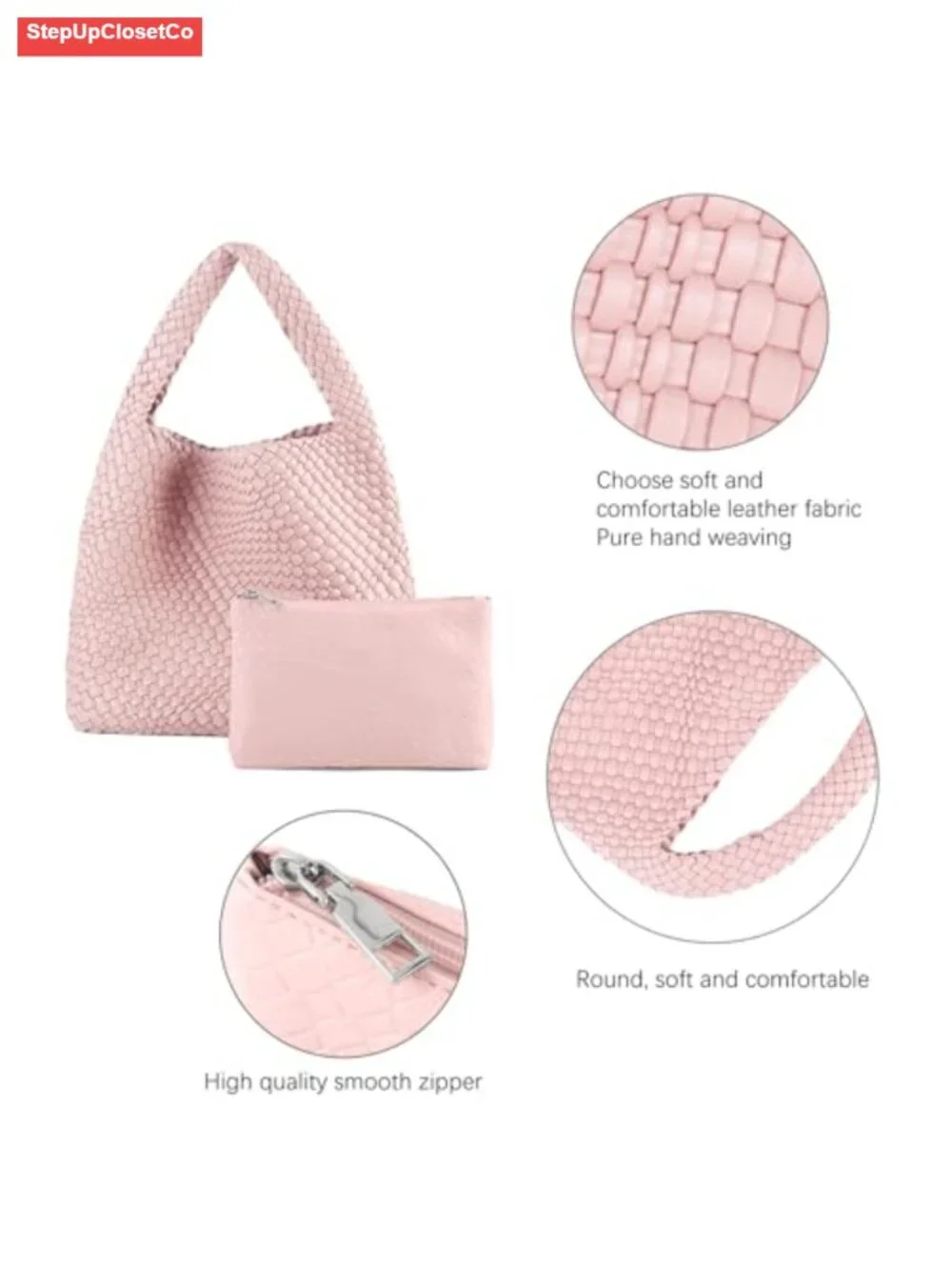 Woven Tote Vegan Leather Handbag Women Shoulder Top-Handle Purse